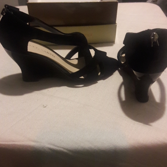 Black suede wedge open toe shoes - Picture 4 of 5